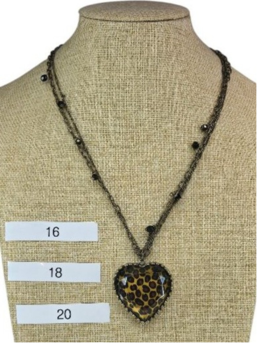 Vintage Betsey Johnson Necklace Multi Strand Lucite Leopard Print Faceted Heart